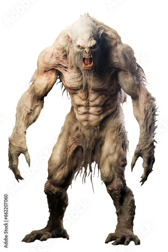full body of a hairy monster, horror fantasy mystical creature on transparent background