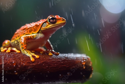 javanese tree frog sitting on a branch with beautiful blurred background and raindrops. generative ai © LivroomStudio