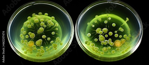 Green alga Volvox aureus undergoes sexual reproduction with egg cells and zygotes observed using differential interference contrast With copyspace for text