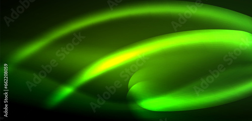 Dynamic waves in ethereal glow of neon lights. Concept merges fluidity of motion with vibrant allure of neon, crafting entrancing backdrop that embodies both vitality and futuristic sophistication