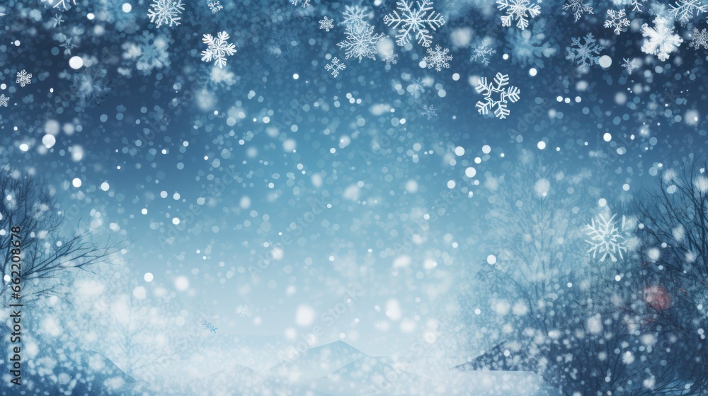 Abstract winter background with snowflakes and bokeh. Abstract winter background with snowflakes and bokeh.