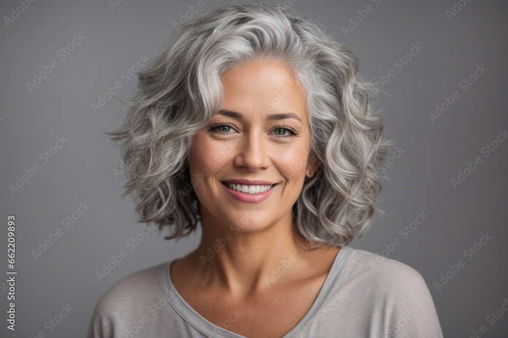 Portrait of a Beautiful Smiling Middle-Aged European Woman with White Hair Portrait of a Beautiful Smiling Middle-Aged European Woman with White Hair