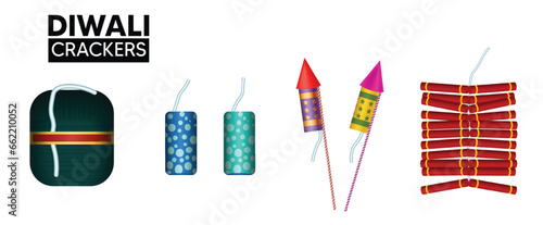 set of Celebration Firecrackers Diwali Crackers vector on white isolated