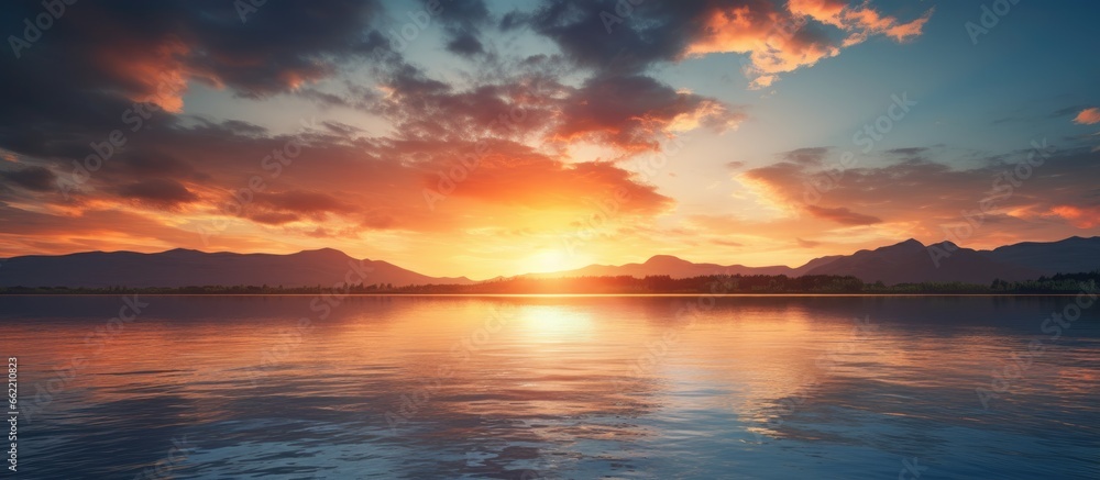 Gorgeous sunset over lake With copyspace for text