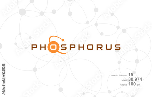 Modern logo design for the word "Phosphorus" which belongs to atoms in the atomic periodic system.