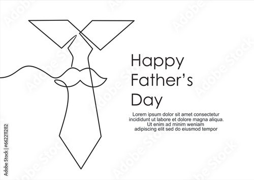 Fotografiet Continuous One line drawing of tie and lettering Happy Father's Day