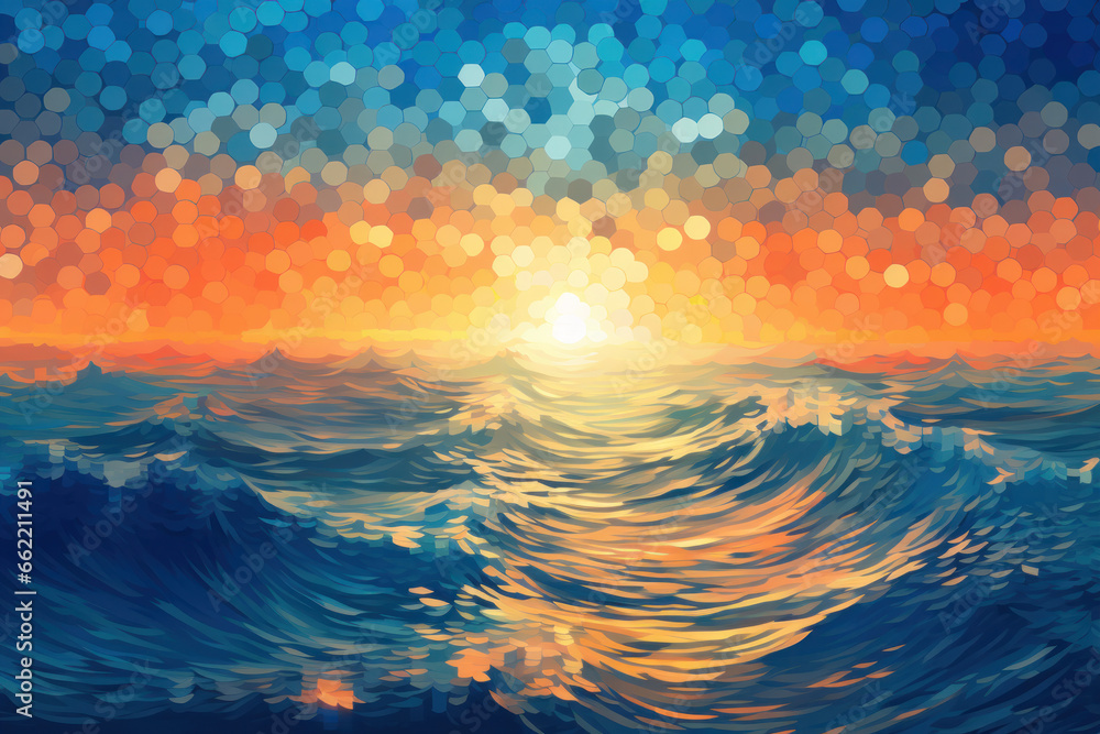 Fototapeta premium pixelated sunset over ocean.