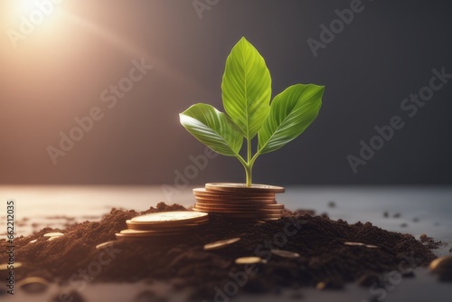 green sprout in a stack of coins and money in a pot. business concept and growing investment green sprout in a stack of coins and money in a pot. business concept and growing investment green plant an