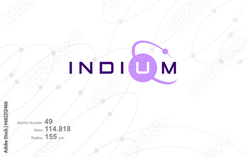 Modern logo design for the word "Indium" which belongs to atoms in the atomic periodic system.