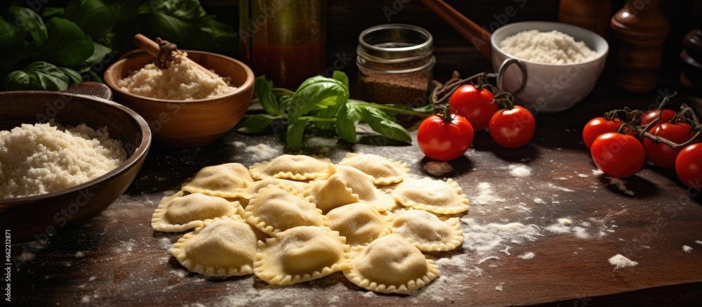 Italian ravioli made from scratch With copyspace for text