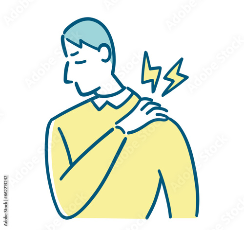 肩が痛い男性のシンプルな線画イラスト