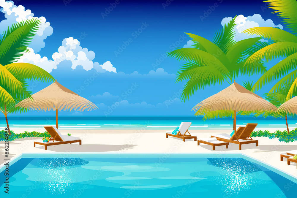 Obraz premium Summer vacation concept. Seaside Oasis. Unwind and Indulge at the Beach Resort. Generative AI