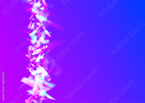 Iridescent Sparkles. Luxury Foil. Modern Art. Laser Flare. Falling Background. Shiny Realistic Template. Violet Retro Glare. Hologram Tinsel. Blue Iridescent Sparkles