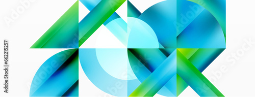 Minimalist background with square-tiled geometric circles, symphony of precise patterns. Interlocking shapes create tranquil yet captivating backdrop, blending modernity and structured elegance