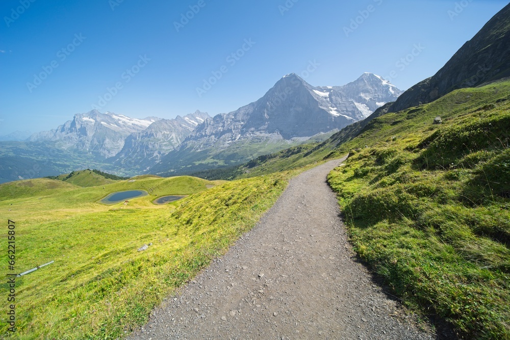 The Bernese Oberland in Switzerland, landscape from the hiking trail The Bernese Oberland in Switzerland, landscape from the hiking trail