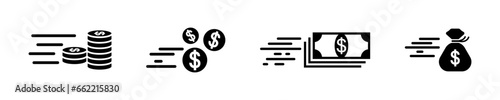 Set of fast money vector icons. Instant payment. Fast transfer money. Remittance sign. Vector 10 Eps.