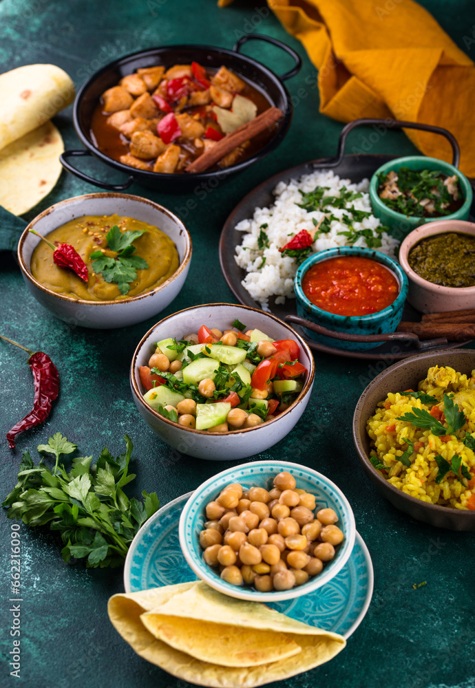 Assorted of traditional Indian food.