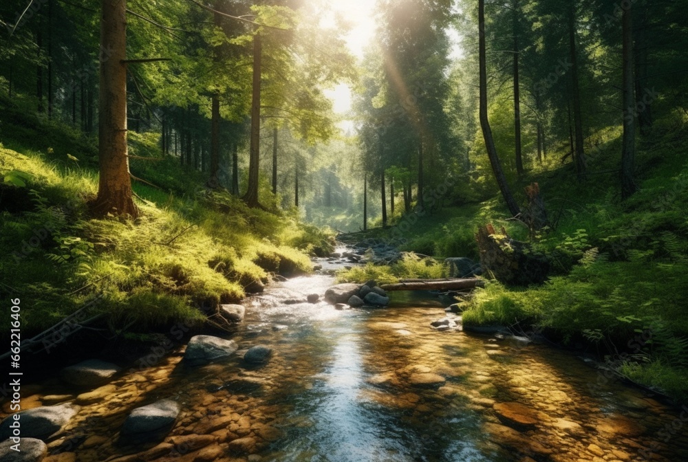 Fototapeta premium stream in the forest. generative ai