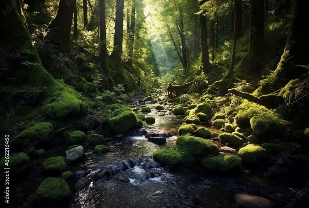 stream in the forest. generative ai stream in the forest. generative ai