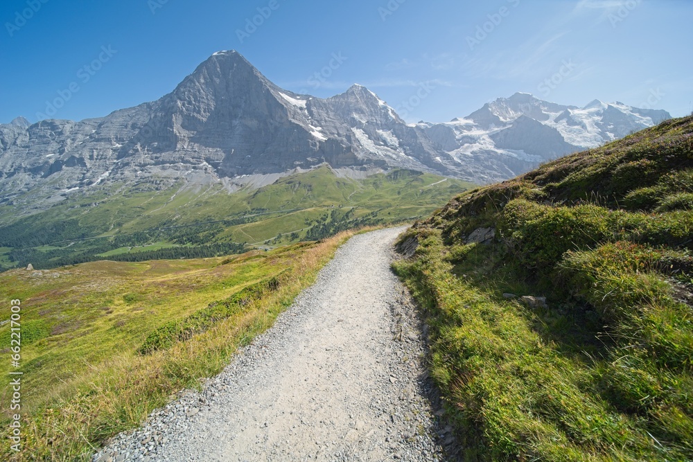 The Bernese Oberland in Switzerland, landscape from the hiking trail The Bernese Oberland in Switzerland, landscape from the hiking trail