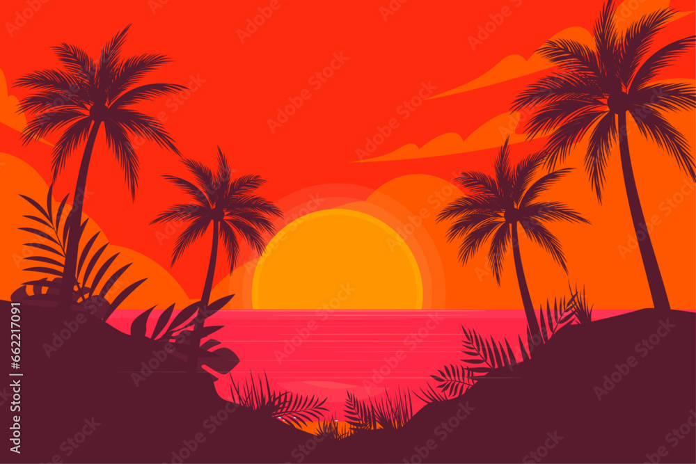Gradient tropical summer beach sunset landscape background