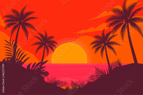 Gradient tropical summer beach sunset landscape background