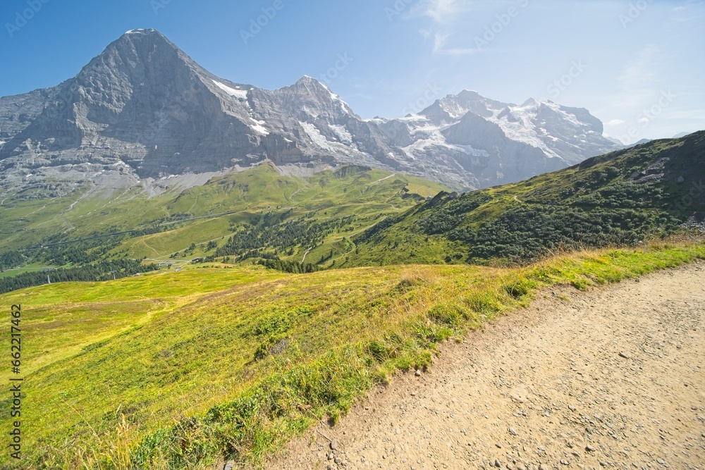 The Bernese Oberland in Switzerland, landscape from the hiking trail The Bernese Oberland in Switzerland, landscape from the hiking trail