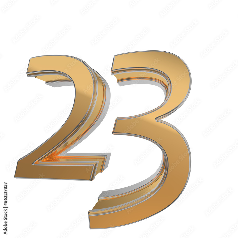 Fototapeta premium Elegant gold 3d number 23