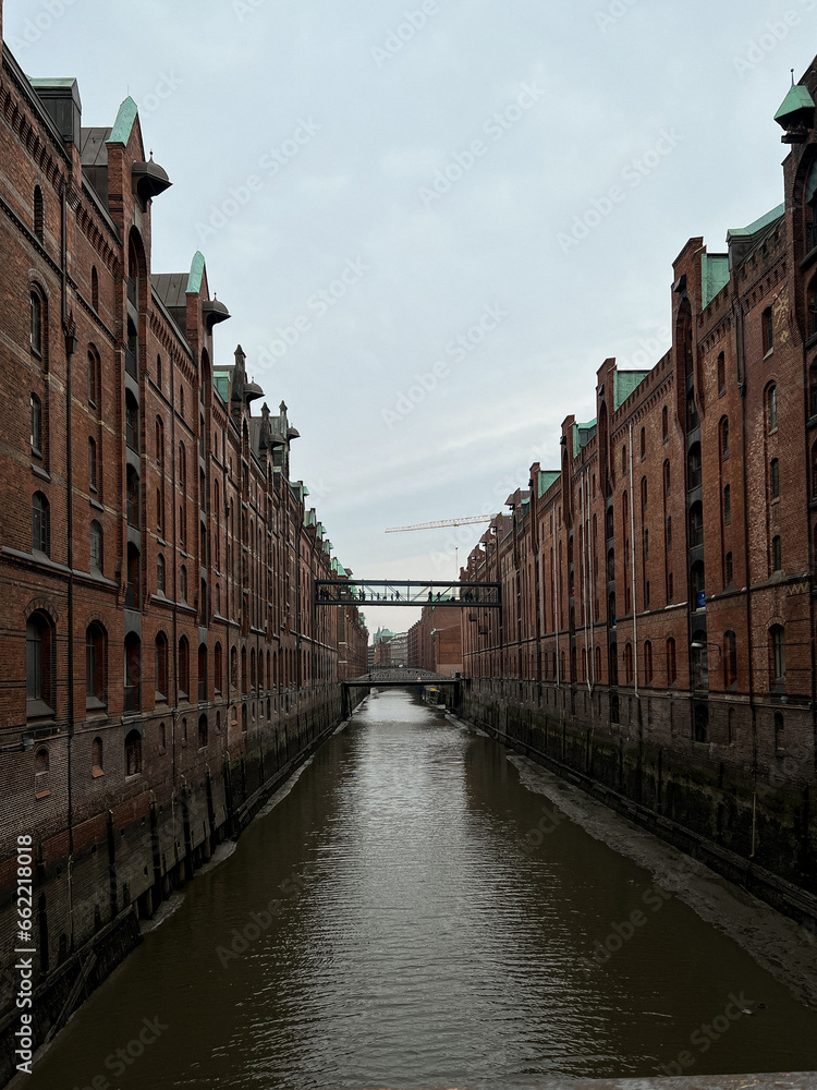 Old Speicherstadt in Hamburg , Warehouses along the canal in Speicherstadt, Hamburg, germany