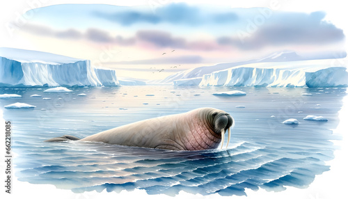 Walrus Swimming in the Arctic