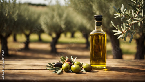 bottle of oil and olives photo