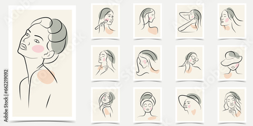 Woman face Line art .Feminine Beauty Logo. Woman beauty fashion concept .Different woman faces. Vector illustrations design. 