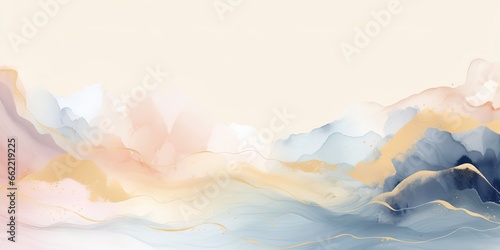 abstract watercolour fluid background with waves and pastel colors with gold accents.