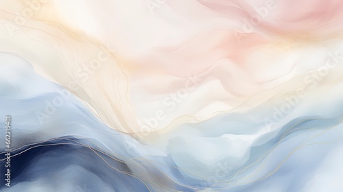 abstract watercolour fluid background with waves and pastel colors with gold accents. © W&S Stock