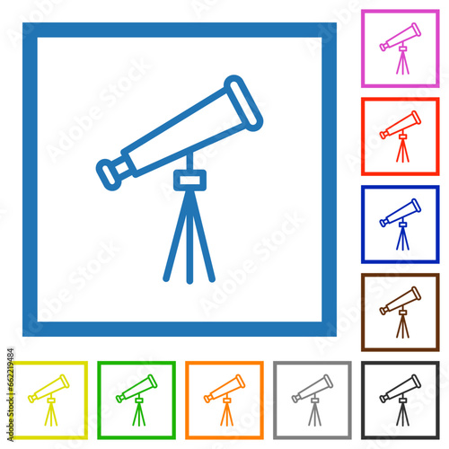 Space telescope outline flat framed icons