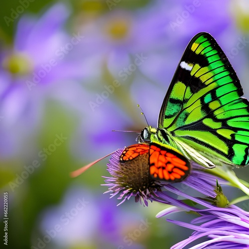 A macro shot of a vibrant butterfly perched on a flower3, Generative AI