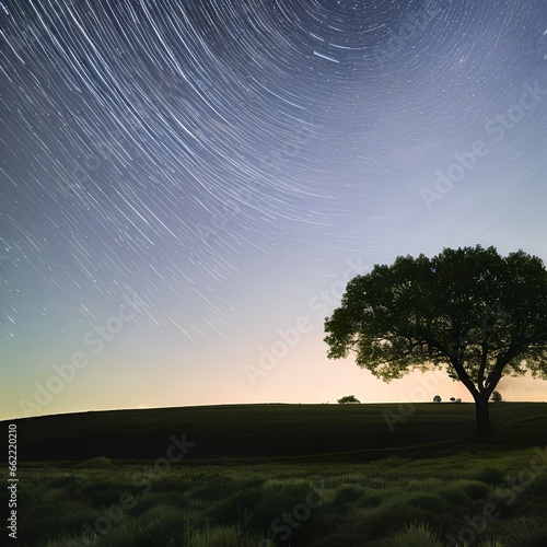 A starry night sky with the Milky Way and a lone tree silhouette2, Generative AI