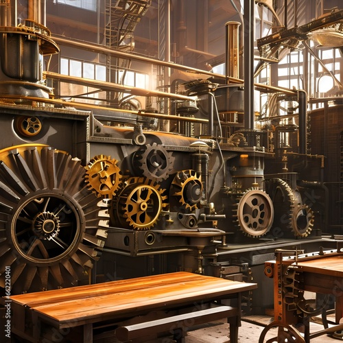 A steampunk-style industrial interior with gears and machinery2, Generative AI