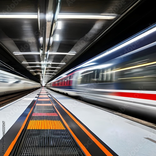 A high-speed train racing through a futuristic, elevated track1, Generative AI