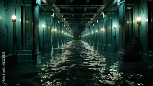 Inundación de pasillo interior subterráneo. photo