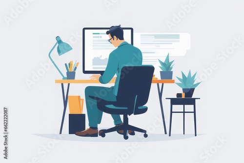 businessman working in office businessman working in office businessman working with laptop and documents in office. flat cartoon vector illustration.