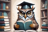 vector illustration of a owl with a owl in a library. vector illustration of a owl with a owl in a library. illustration of a owl reading book