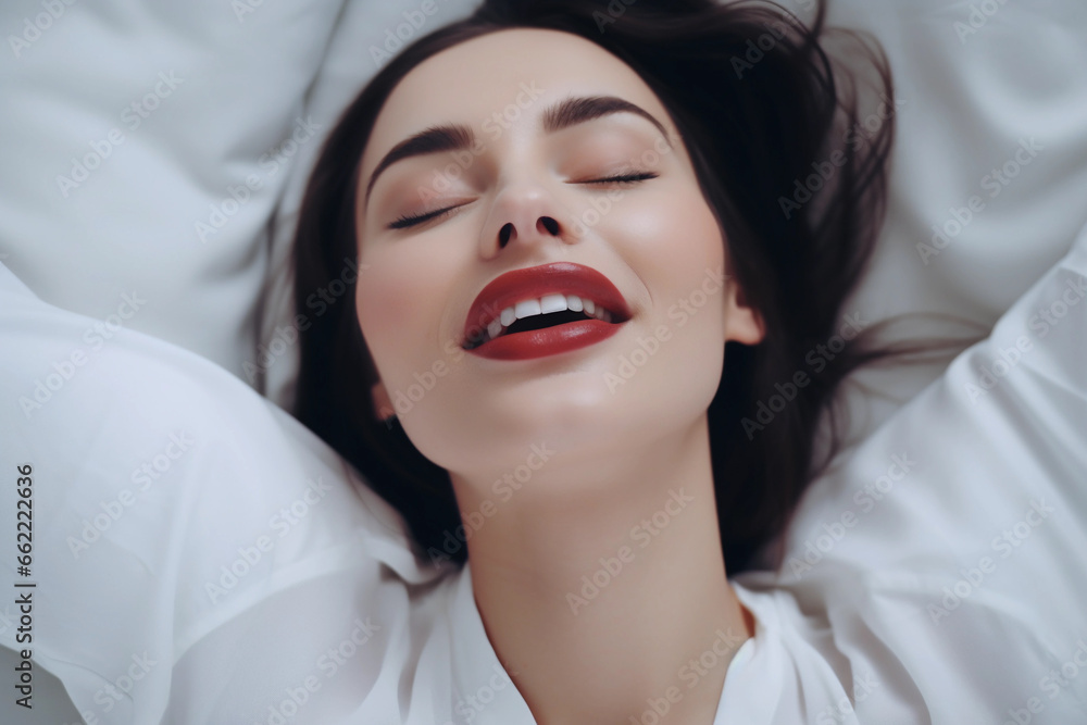 Top View of Attractive Woman Enjoying Sensual Pleasure, Orgasm and Climax. Generative Ai. Top View of Attractive Woman Enjoying Sensual Pleasure, Orgasm and Climax. Generative Ai.