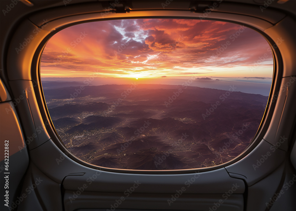 sunset view from airplane window