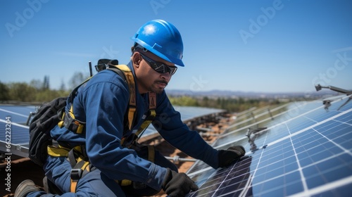 Operator specialized in solar energy installing solar panels © jorgevt