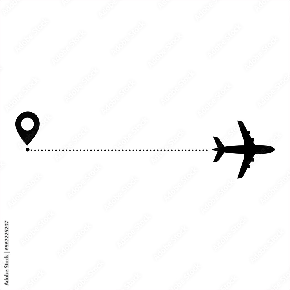 Airplane track with dashed line, Trajectory Airplane, vector illustration Airplane track with dashed line, Trajectory Airplane, vector illustration