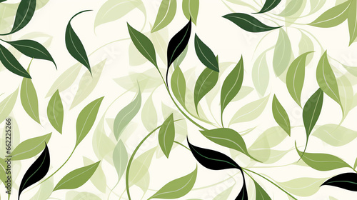A vibrant green and white background adorned with lush leaves