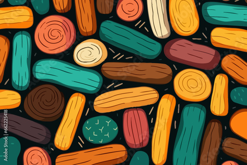 Cedar logs quirky doodle pattern, wallpaper, background, cartoon, vector, whimsical Illustration