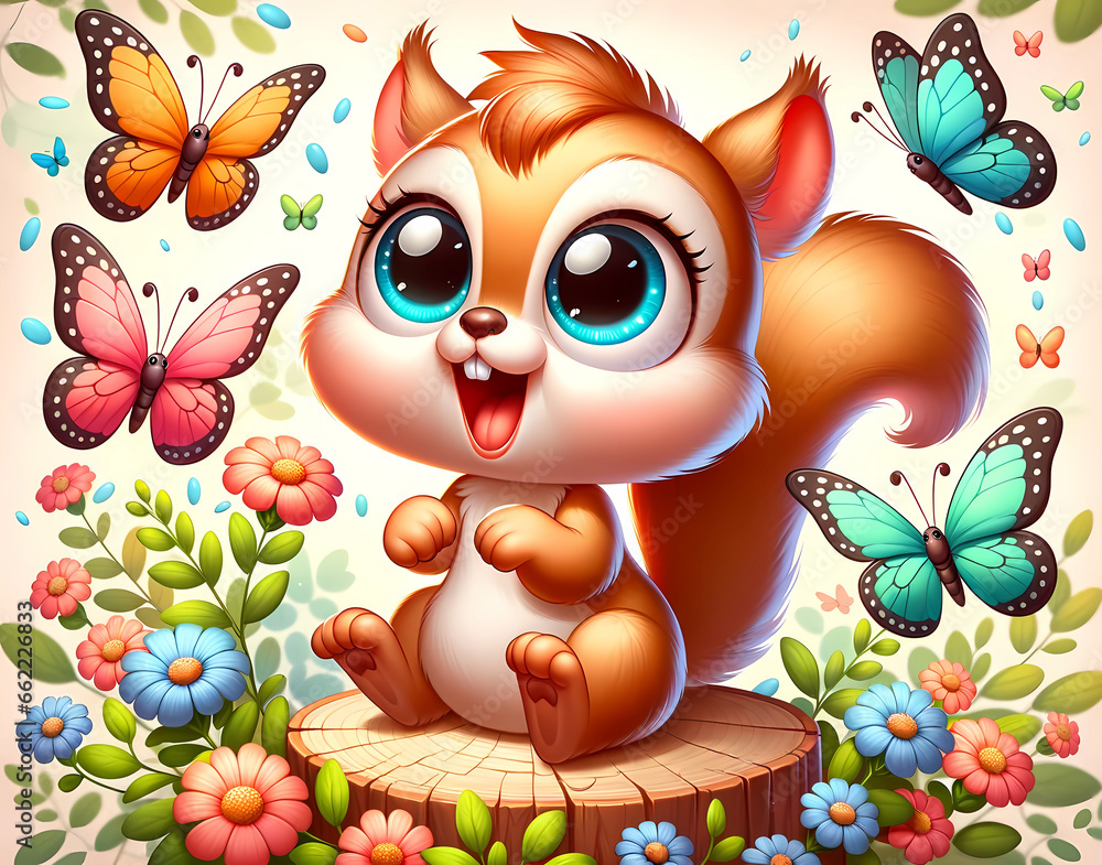 Fototapeta premium Joyful Squirrel's Butterfly Dance