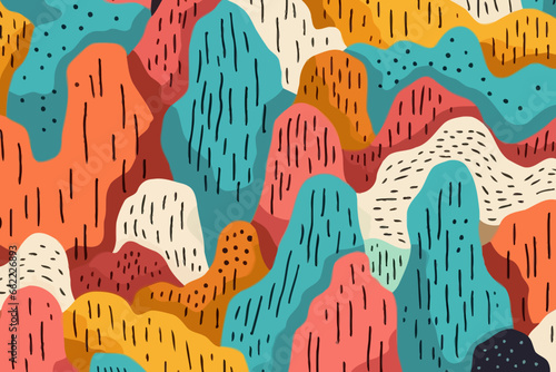 Rocky Outcrops quirky doodle pattern, wallpaper, background, cartoon, vector, whimsical Illustration